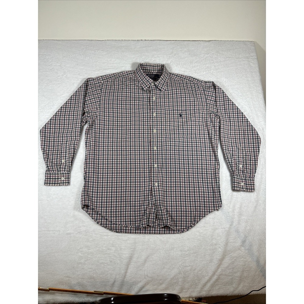 Polo Ralph Lauren Pony Marlowe 100% Cotton Made in‎ USA 90s Vintage Plaid Large